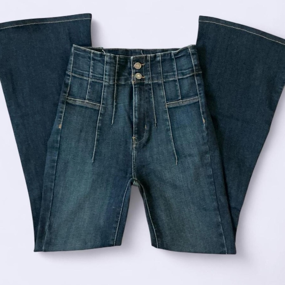 Free People Blue Flare Wide Leg Jeans